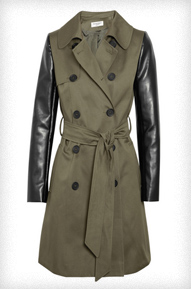 Helene Berman Faux Leather-sleeved Twill Trench Coat